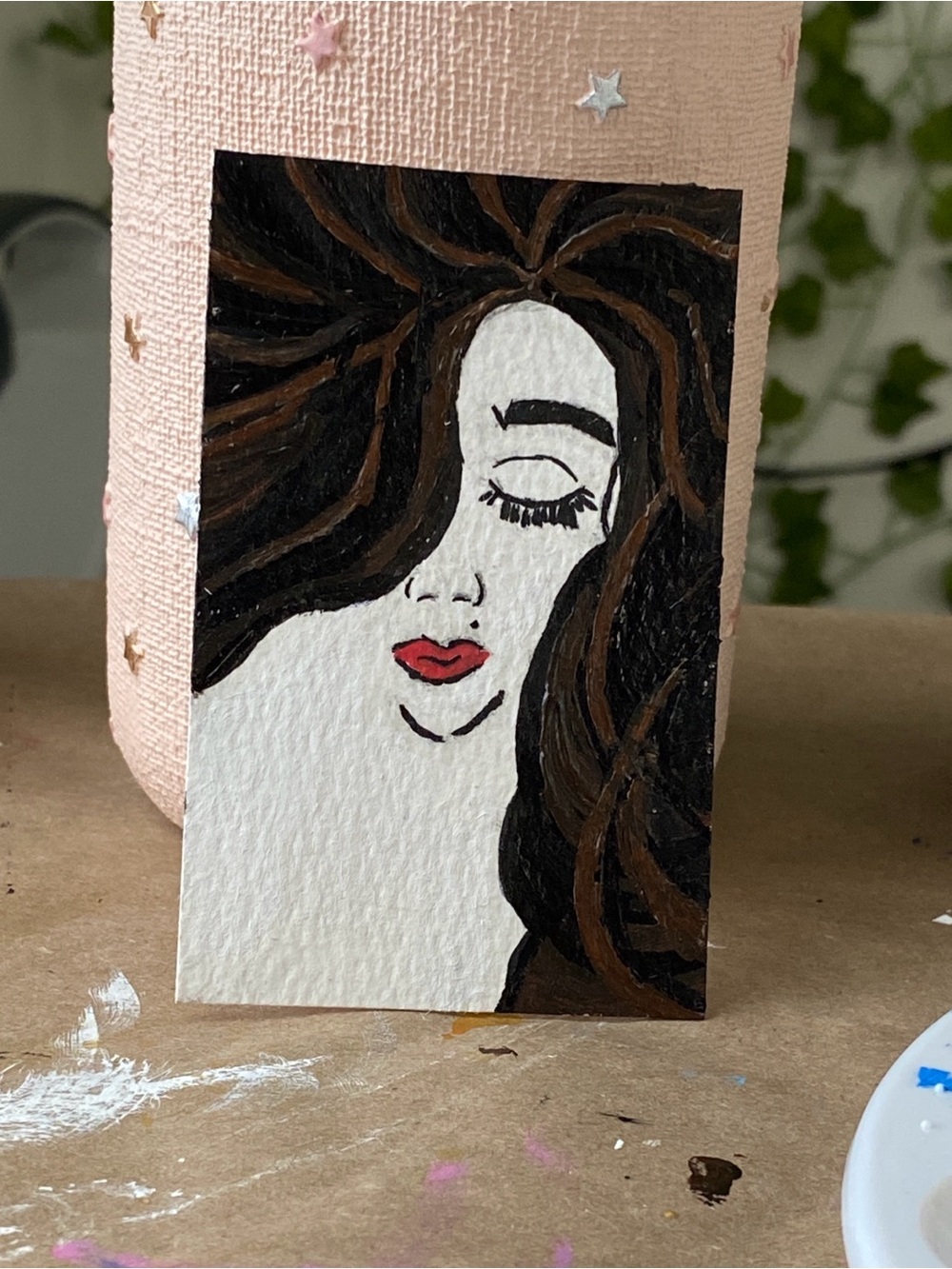 Silent Allure: Fashion, Beauty ACEO acrylic paint on unframed paper
